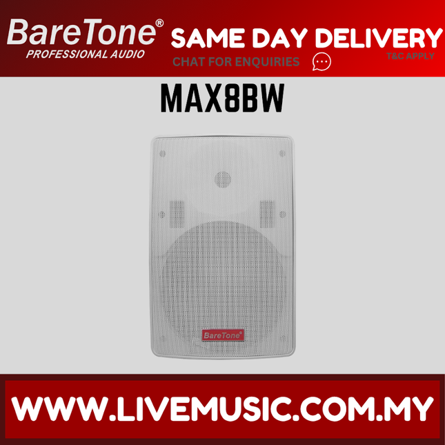 Baretone MAX8BW 80W 8" Passive Speaker - White ( MAX-8BW MAX 8BW )