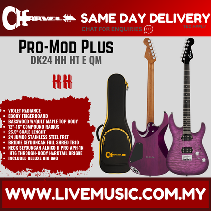 Charvel Pro-Mod Plus Dinky DK24 HT QM Electric Guitar, Violet Radiance