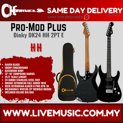 Charvel Pro-Mod Plus Dinky DK24 HH 2PT Electric Guitar, Raven Black