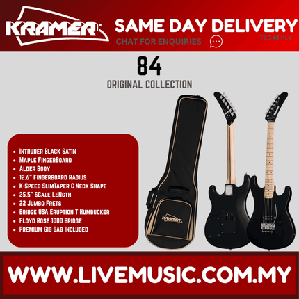 Kramer The 84 Electric Guitar Maple Fretboard with Premium Bag - Intruder Black Satin