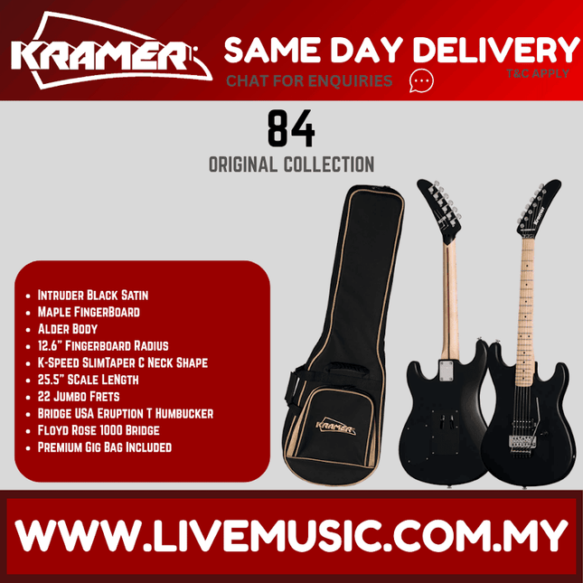 Kramer The 84 Electric Guitar Maple Fretboard with Premium Bag - Intruder Black Satin