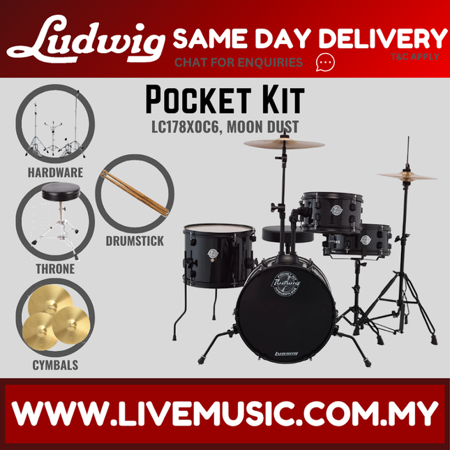 Ludwig LC178X0C7DIR Pocket Kit 4-Piece Drum Kit with Hardware and Cymbals - Moon Dust (LC178X 0C6DIR)