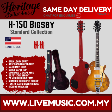 Heritage Standard Collection H-150 Bigsby Electric Guitar with Case, DLB, 1240309 ( H 150 H150 )