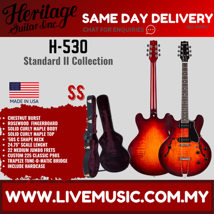 Heritage Standard II Collection H-530 Electric Guitar with Case, Chestnut Burst - ( H530 H 530 )