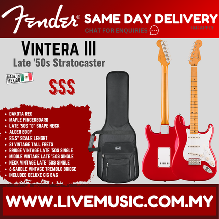 Fender Vintera III Late 50s Stratocaster Electric Guitar, Maple FB, Dakota Red