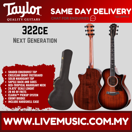 Taylor Next Generation 322ce Sapele / Mahogany Grand Concert Acoustic Guitar w/Case