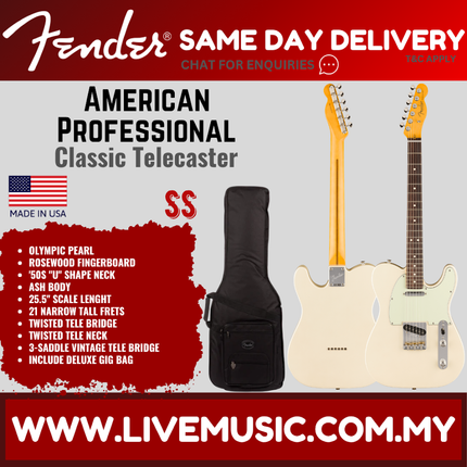 Fender American Professional Classic Telecaster Electric Guitar, RW FB, Olympic Pearl