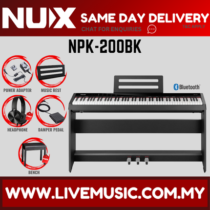 NUX NPK-200 88 Key Digital Piano Wooden Stand 3 Pedal Bench Weighted Keyboard - Black ( NPK 200 NPK200 )