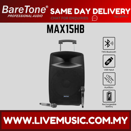 Baretone MAX15HB 600w 15” Portable Speaker - Each ( MAX-15HB MAX 15HB )