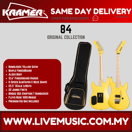 Kramer The 84 Electric Guitar Maple Fretboard with Premium Bag - Bumblebee Yellow Satin