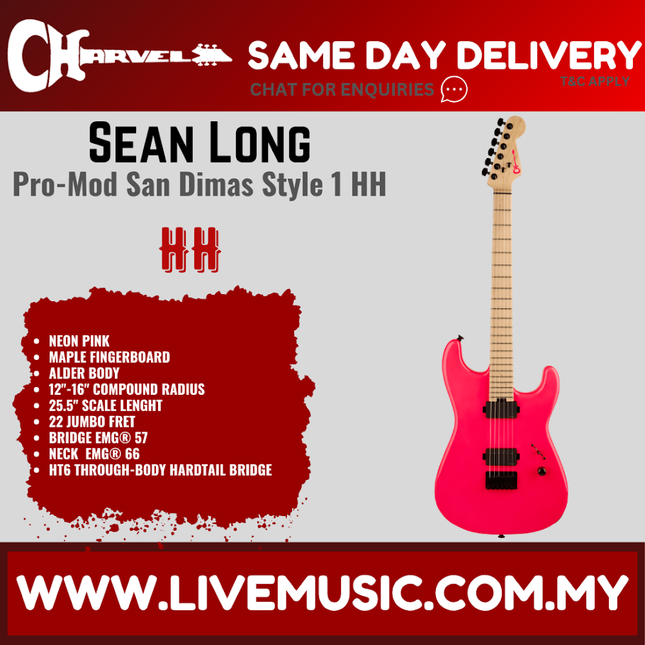 Charvel Pro-Mod San Dimas Style 1 Sean Long Signature HH HT M Electric Guitar, Neon Pink