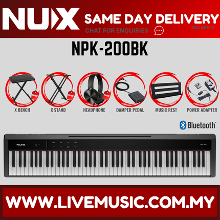NUX NPK-200 88 Key Digital Piano Wooden Stand 3 Pedal Bench Weighted Keyboard - Black ( NPK 200 NPK200 )
