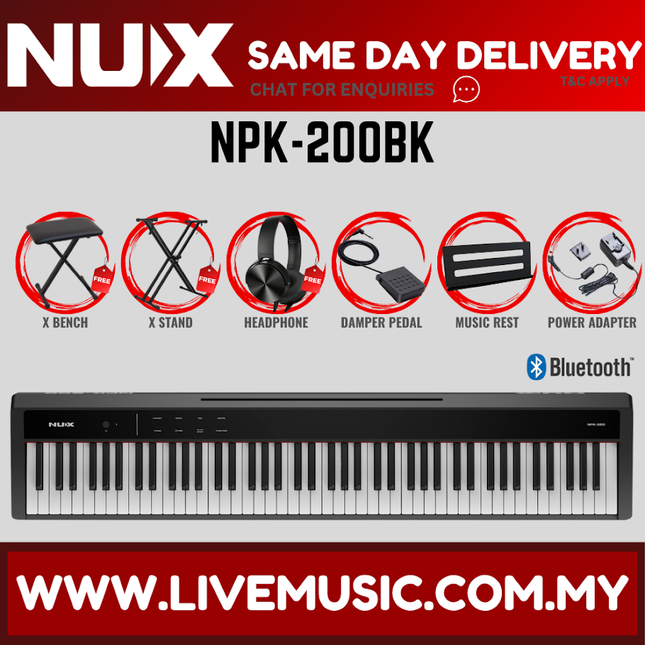 NUX NPK-200 88 Key Digital Piano Wooden Stand 3 Pedal Bench Weighted Keyboard - Black ( NPK 200 NPK200 )