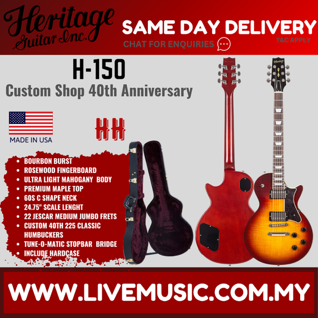 Heritage Custom Shop 40th Anniversary H-150 Electric Guitar, Bourbon Burst ( H150 H 150 )