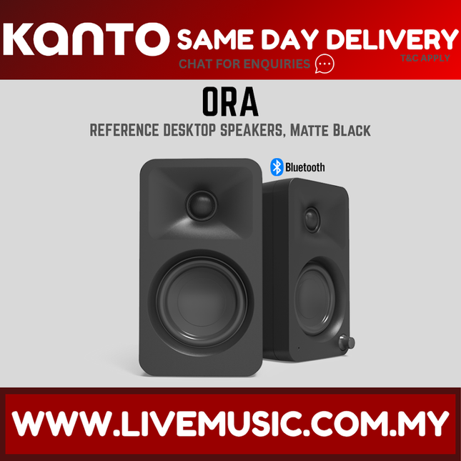 Kanto ORA powered desktop speakers, matte black with dual drivers and front control