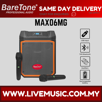 Baretone MAX06MG 6.5" Portable Speaker With Two Handheld Wireless Mic ( MAX 06MG MAX-06MG )