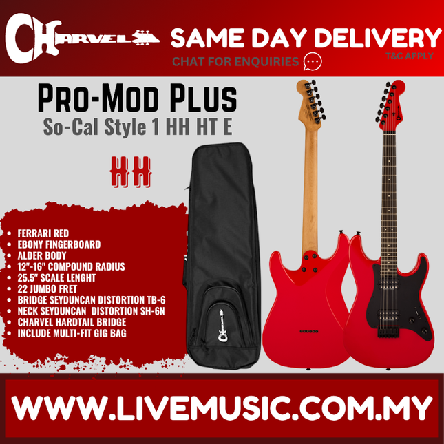 Charvel Pro-Mod Plus So-Cal Style 1 HH HT Electric Guitar, Ebony FB, Ferrari Red