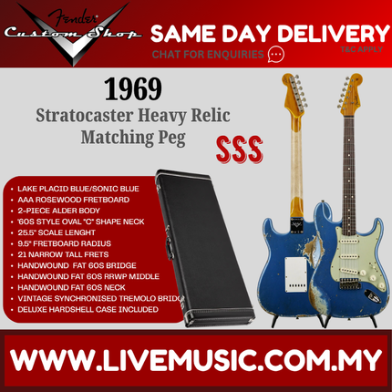 Fender Custom Shop 1961 Stratocaster Heavy Relic Guitar, RW FB, Lake Placid Blue/Sonic Blue
