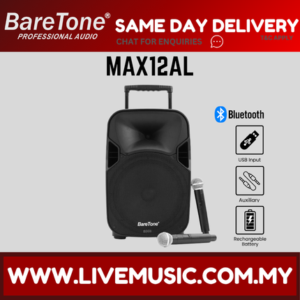 Baretone MAX12AL 12" Portable Speaker with Two UHF Wireless Microphone ( MAX-12AL MAX 12AL )