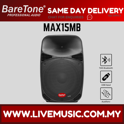 Baretone MAX15MB 15" Active Speaker - Each ( MAX 15MB MAX-15MB )