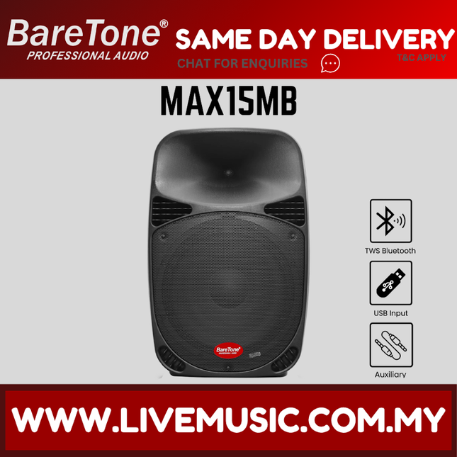 Baretone MAX15MB 15" Active Speaker - Each ( MAX 15MB MAX-15MB )