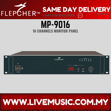 16-channel monitor panel with dark front face, power and channel controls, rack-mount size