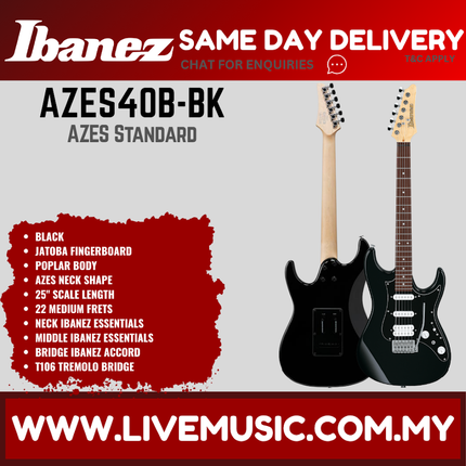 Ibanez AZES40B-BK AZES Standard Series Electric Guitar, Black ( AZES40BBK / AZES40B BK )