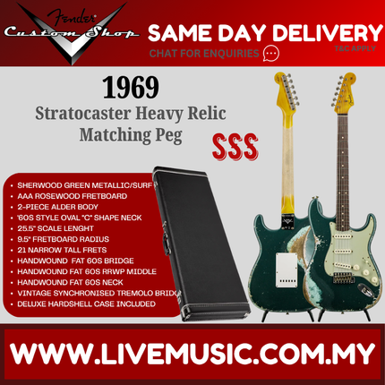 Fender Custom Shop 1961 Stratocaster Heavy Relic Guitar, RW FB, Sherwood Green Metallic/Surf Green