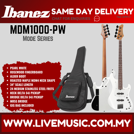 Ibanez MDM1000-PW Electric Bass Guitar, Pearl White ( MDM1000PW MDM1000 PW )