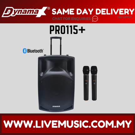Dynamax PRO115+ 15" Bluetooth Portable PA System with UHF Wireless Mic ( PRO-115 PRO115PLUS PRO 115 )