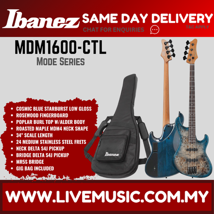Ibanez MDM1600-CTL Electric Bass Guitar, Cosmic Blue Starburst Low Gloss ( MDM1600CTL MDM1600 CTL )
