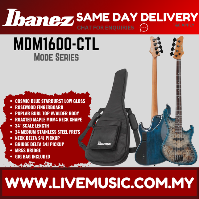 Ibanez MDM1600-CTL Electric Bass Guitar, Cosmic Blue Starburst Low Gloss ( MDM1600CTL MDM1600 CTL )