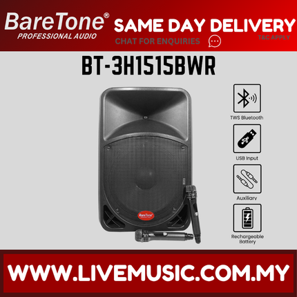 Baretone BT-3H1515BWR 15" Portable Speaker With Two Handheld Wireless Mic ( BT 3H1515BWR BT3H1515BWR )