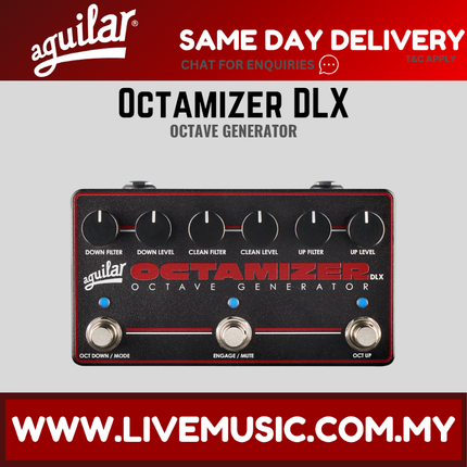 Aguilar Octamizer DLX analog bass octave pedal with five top knobs and footswitches