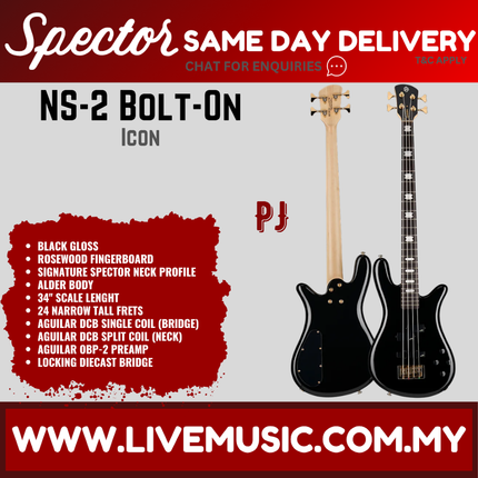 Spector Icon NS 2 Bolt-On 4-String Electric Bass Guitar, Black Gloss