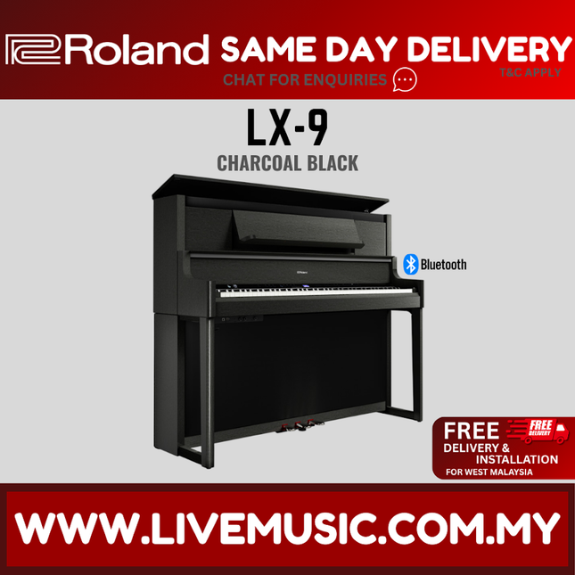 Charcoal black Roland LX-9 88-key digital baby grand piano