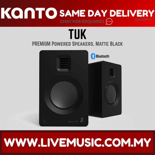Matte black powered bookshelf speakers with Bluetooth, two-speaker set