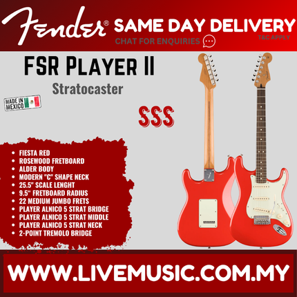 Fender FSR Player II Stratocaster Electric Guitar, RW FB, Fiesta Red