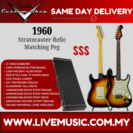 Fender Custom Shop 1960 Stratocaster Relic Electric Guitar w/Matching Peg, 3-Tone Sunburst