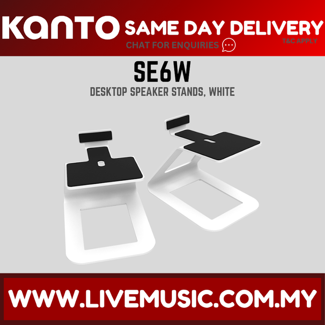 Kanto SE6W desktop speaker stands in white with black mounting pads