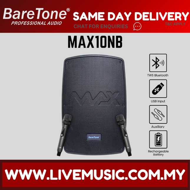 Baretone MAX10NB 10" Portable Speaker ( MAX-10NB MAX 10NB )