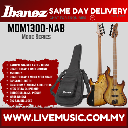 Ibanez MDM1300-NAB Electric Bass Guitar, Natural Stained Ember Burst ( MDM1300NAB MDM1300 NAB )