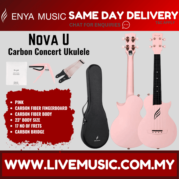 Pink 23-inch concert ukulele with carbon fiber fingerboard and body