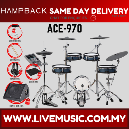 Hampback ACE-970 Full Mesh Digital Drum Set w/Headphone, Drumstick And Drum Throne - ( ACE970 ACE 970 )