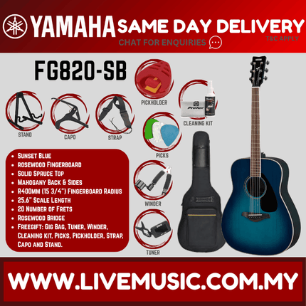 Yamaha FG820 Dreadnought Acoustic Guitar - Sunset Blue ( FG-820 / FG 820 )