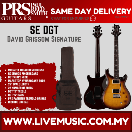 PRS SE DGT David Grissom Signature Electric Guitar w/GigBag, Rosewood FB, McCarty Tobacco Sunburst
