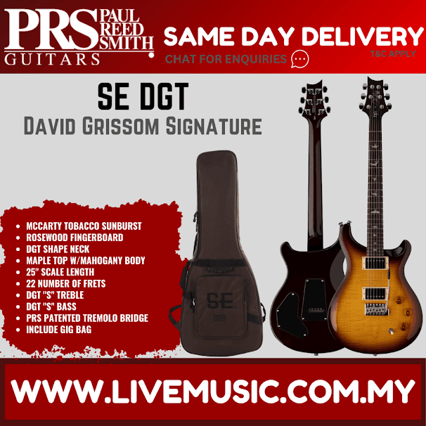 PRS SE DGT David Grissom Signature Electric Guitar w/GigBag, Rosewood FB, McCarty Tobacco Sunburst
