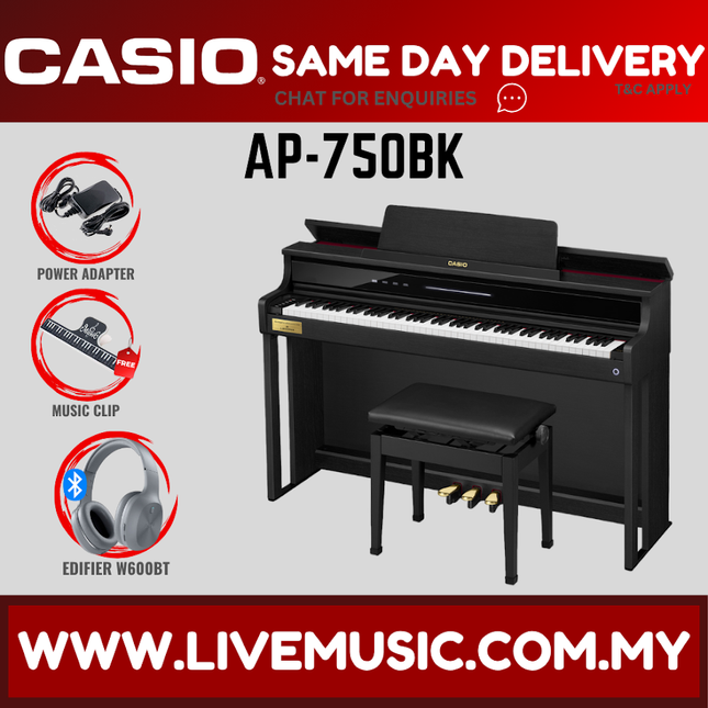 Casio Celviano digital piano in black with matching bench and music stand