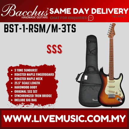 Bacchus Bst-1-rsm/M Universe Series Roasted Maple Electric Guitar - 3 Tone Sunburst ( BST1 / BST1RSMM / BST 1 RSM M )