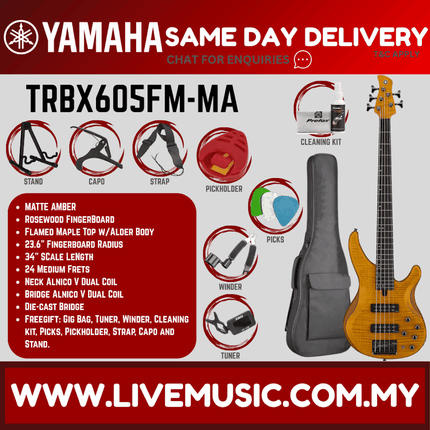 Yamaha TRBX605FM 5-string Electric Bass Guitar - Matte Amber ( TRBX 605FM / TRBX-605FM )